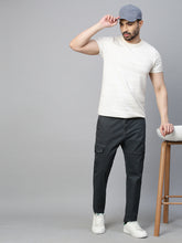 Genips Men's Dark Grey Cotton Stretch Bahamas Cargo Fit Solid Cargo